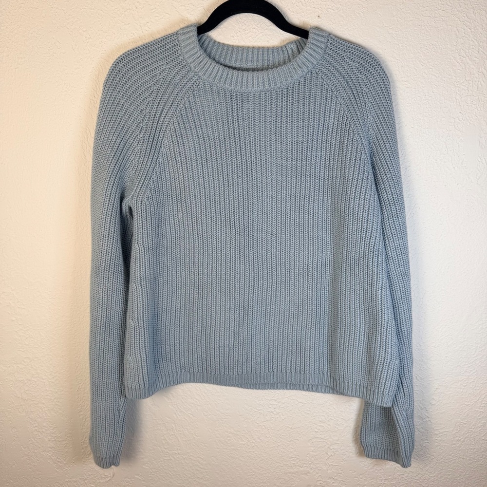Quince Women M Organic Cotton Fisherman Crew Sweater Sky Blue Minimalist Luxury